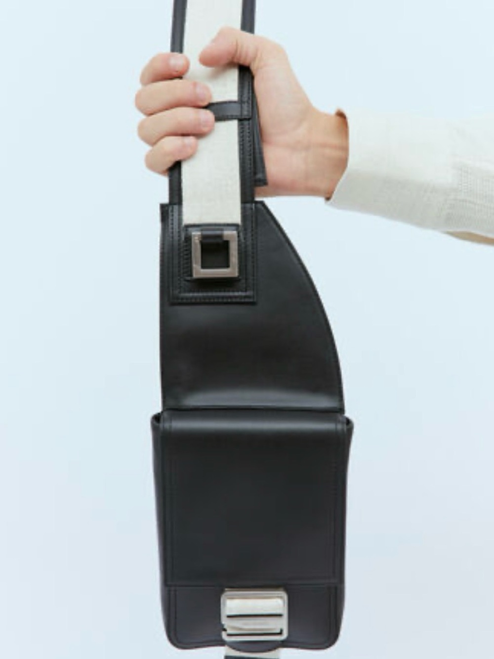 Jacquemus Black Leather Belt Bag with Cream Strap Detail
